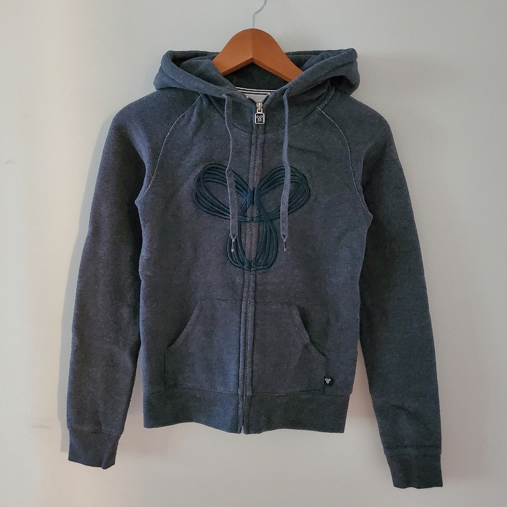 Aritzia TNA gray Pacific hoodie with teal embroidery xxs